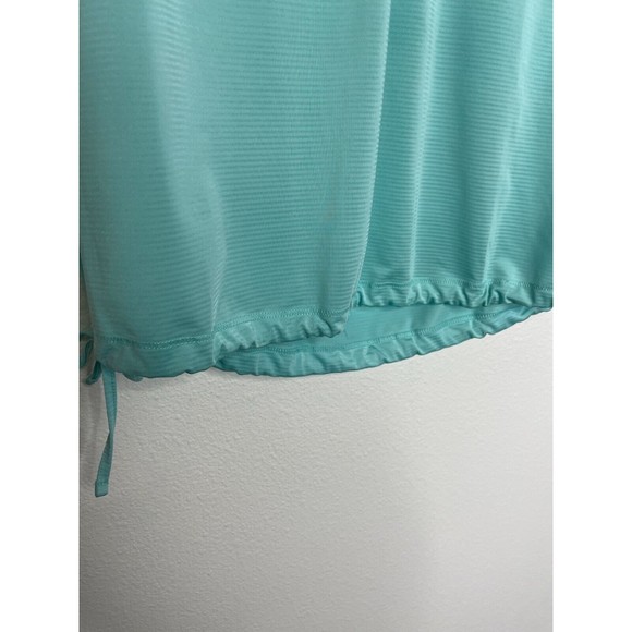 Lucy Small Athletic Top Teal Blue Mesh Short Sleeve Drawstring Reflective Strips - Picture 4 of 9
